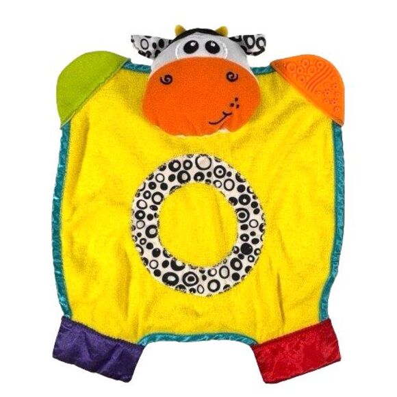 Infantino Cow Lovey Teether Security Blanket Yellow Black White Dots Terry Cloth - Picture 1 of 9